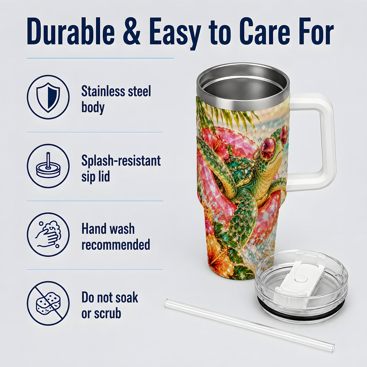 Tropical Sea Turtle 40oz Tumbler, Stainless Steel Drinkware for Beach Fans