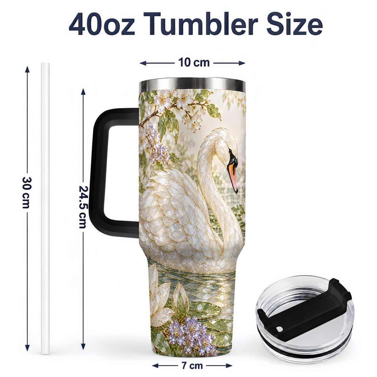 #pl[40oz|Black] Swan Pond Floral 40oz Tumbler, Stainless Steel Drinkware for Nature Lovers