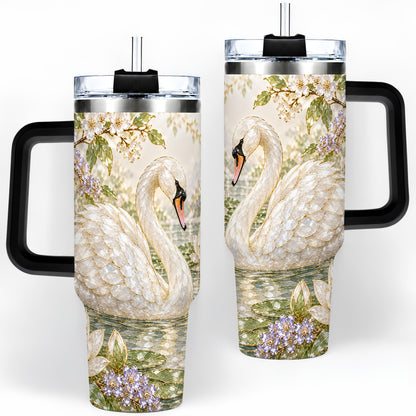 #pl[40oz|Black] Swan Pond Floral 40oz Tumbler, Stainless Steel Drinkware for Nature Lovers