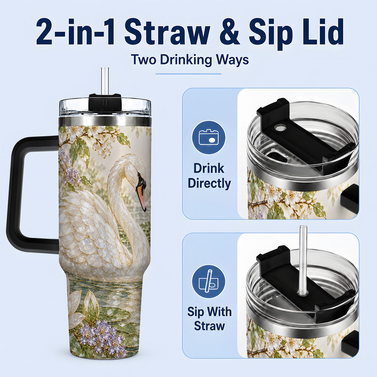 #pl[40oz|Black] Swan Pond Floral 40oz Tumbler, Stainless Steel Drinkware for Nature Lovers