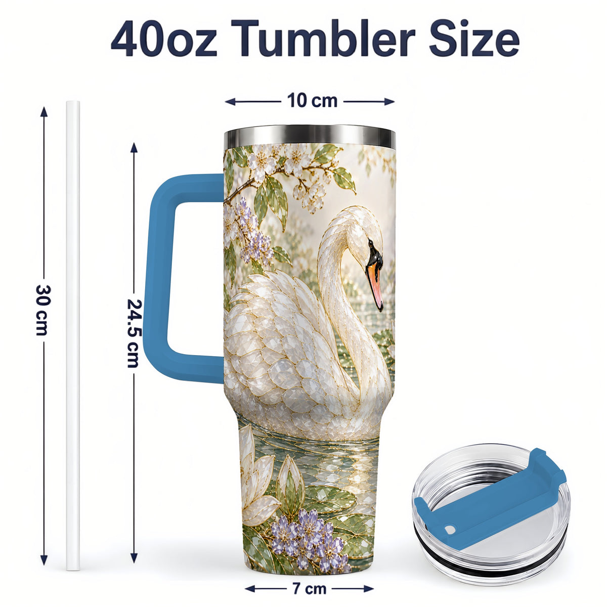 #pl[40oz|Blue] Swan Pond Floral 40oz Tumbler, Stainless Steel Drinkware for Nature Lovers