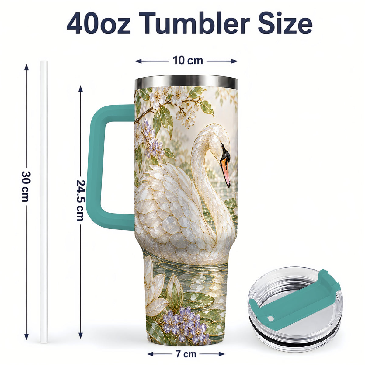 #pl[40oz|Green] Swan Pond Floral 40oz Tumbler, Stainless Steel Drinkware for Nature Lovers