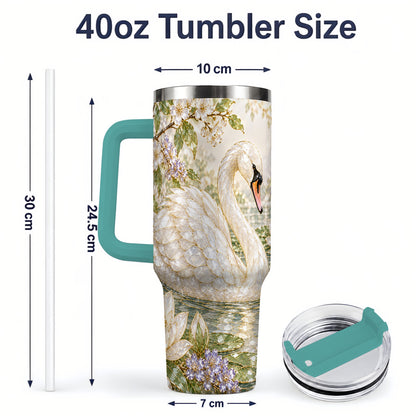 #pl[40oz|Green] Swan Pond Floral 40oz Tumbler, Stainless Steel Drinkware for Nature Lovers