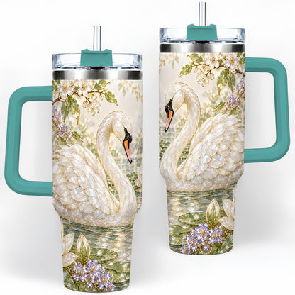 #pl[40oz|Green] Swan Pond Floral 40oz Tumbler, Stainless Steel Drinkware for Nature Lovers