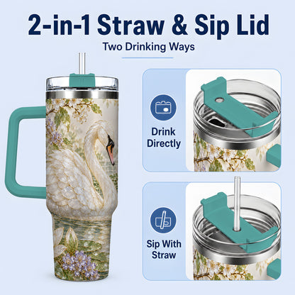 #pl[40oz|Green] Swan Pond Floral 40oz Tumbler, Stainless Steel Drinkware for Nature Lovers