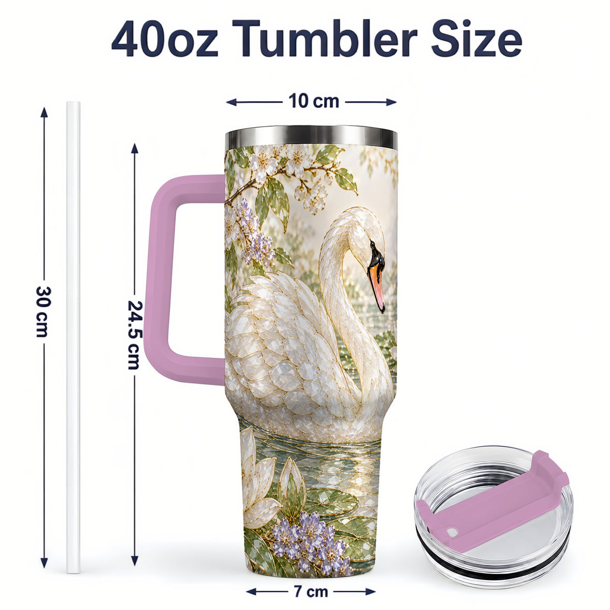 #pl[40oz|Pink] Swan Pond Floral 40oz Tumbler, Stainless Steel Drinkware for Nature Lovers
