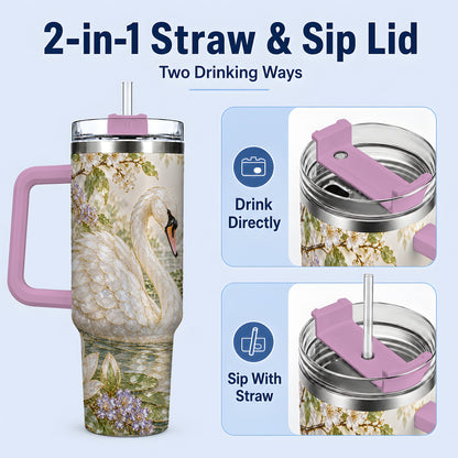 #pl[40oz|Pink] Swan Pond Floral 40oz Tumbler, Stainless Steel Drinkware for Nature Lovers