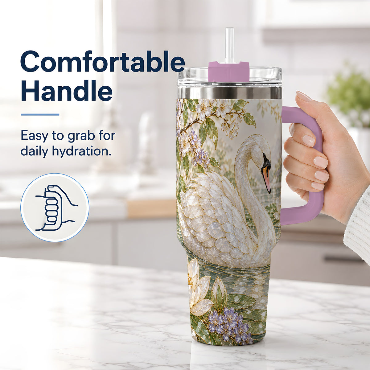 #pl[40oz|Pink] Swan Pond Floral 40oz Tumbler, Stainless Steel Drinkware for Nature Lovers