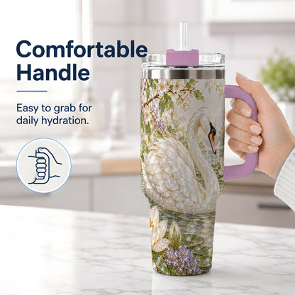 #pl[40oz|Pink] Swan Pond Floral 40oz Tumbler, Stainless Steel Drinkware for Nature Lovers