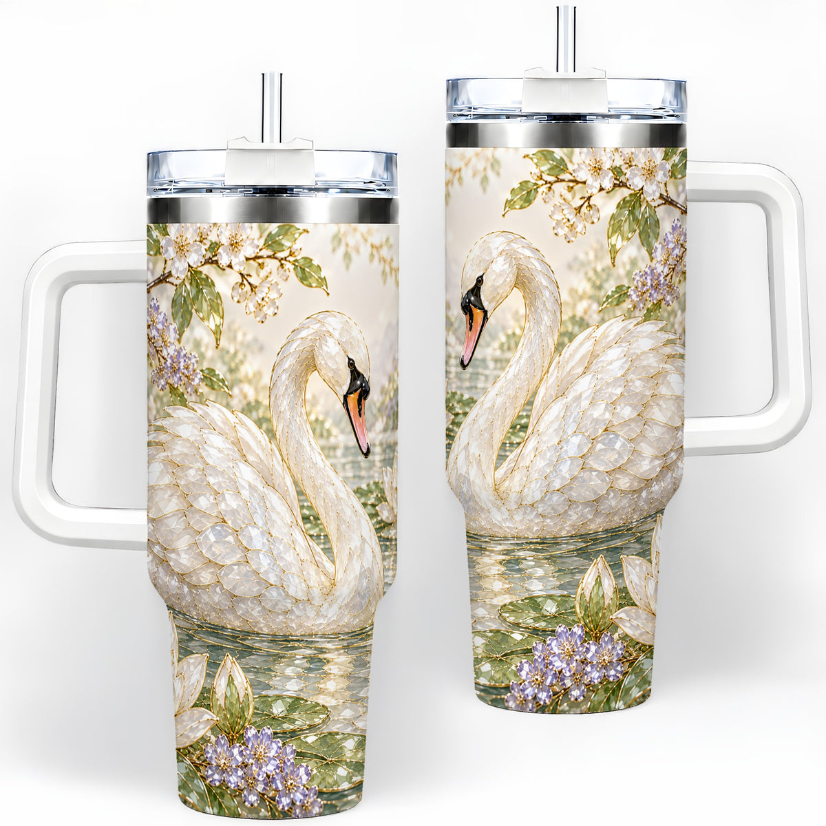 Swan Pond Floral 40oz Tumbler, Stainless Steel Drinkware for Nature Lovers