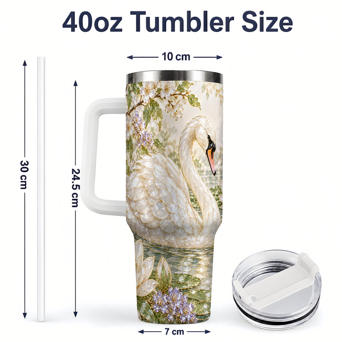 #pl[40oz|White] Swan Pond Floral 40oz Tumbler, Stainless Steel Drinkware for Nature Lovers