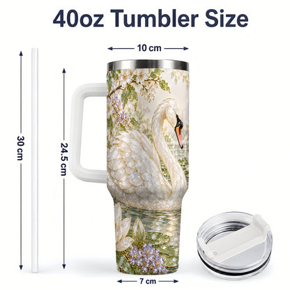 #pl[40oz|White] Swan Pond Floral 40oz Tumbler, Stainless Steel Drinkware for Nature Lovers