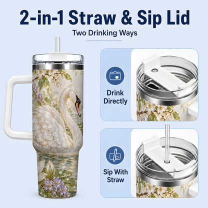 #pl[40oz|White] Swan Pond Floral 40oz Tumbler, Stainless Steel Drinkware for Nature Lovers