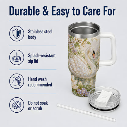 Swan Pond Floral 40oz Tumbler, Stainless Steel Drinkware for Nature Lovers
