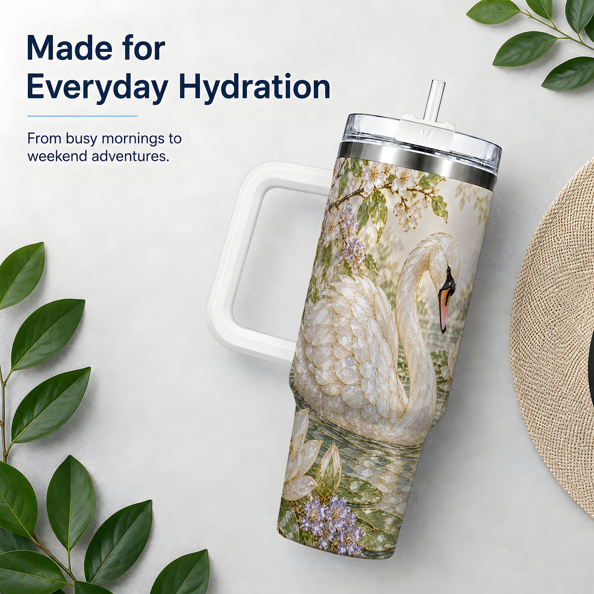 Swan Pond Floral 40oz Tumbler, Stainless Steel Drinkware for Nature Lovers