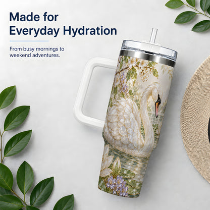 Swan Pond Floral 40oz Tumbler, Stainless Steel Drinkware for Nature Lovers