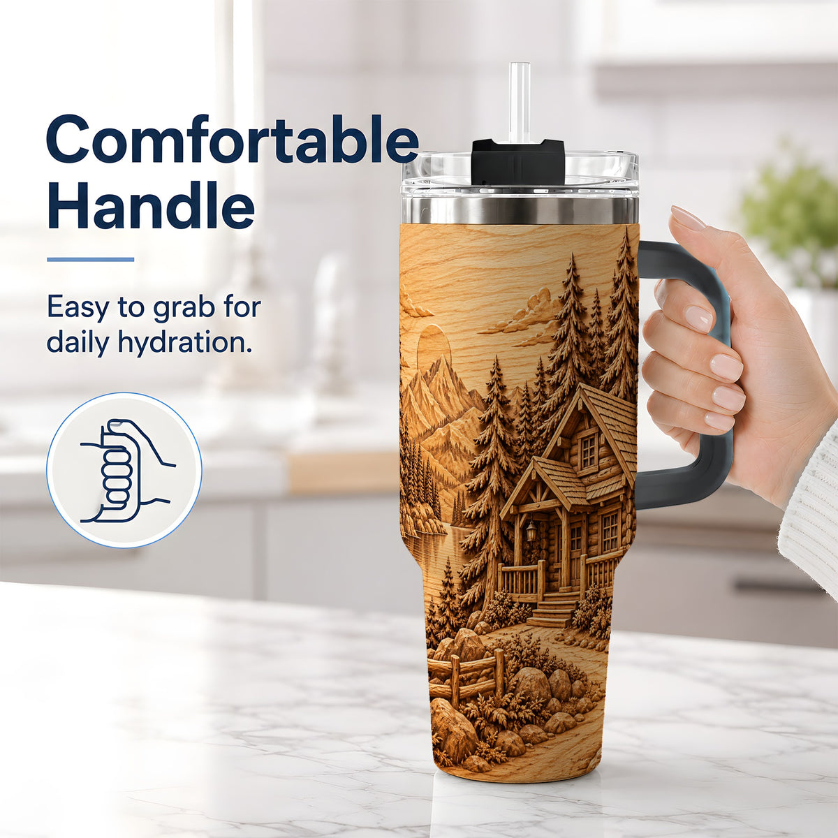 #pl[40oz|Black] Rustic Cabin 40oz Tumbler, Stainless Steel Drinkware for Outdoor Fans