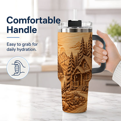 #pl[40oz|Black] Rustic Cabin 40oz Tumbler, Stainless Steel Drinkware for Outdoor Fans