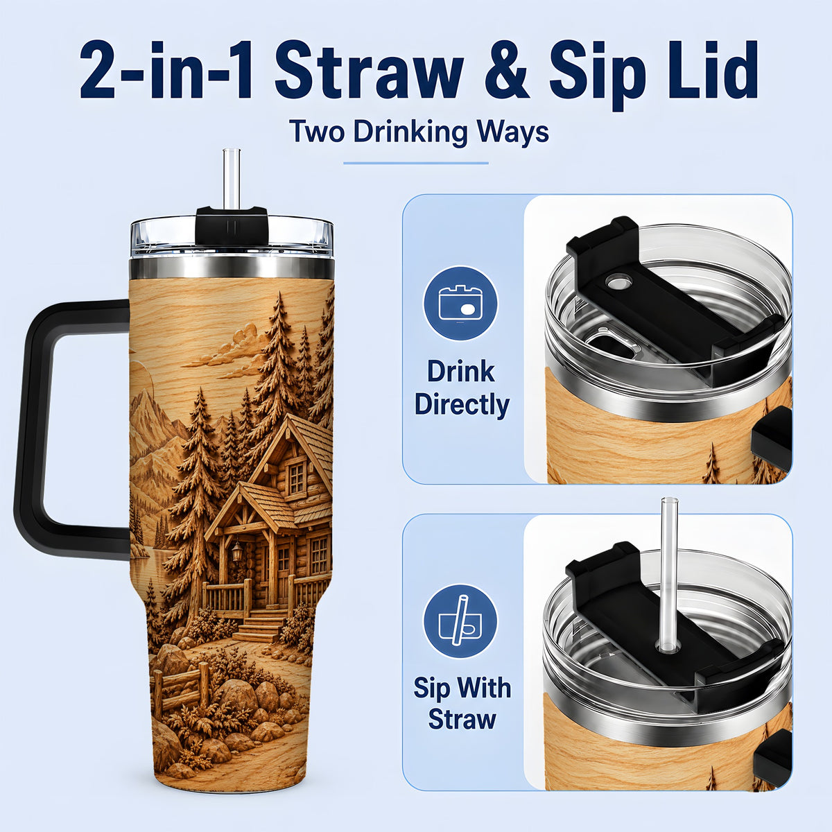 #pl[40oz|Black] Rustic Cabin 40oz Tumbler, Stainless Steel Drinkware for Outdoor Fans