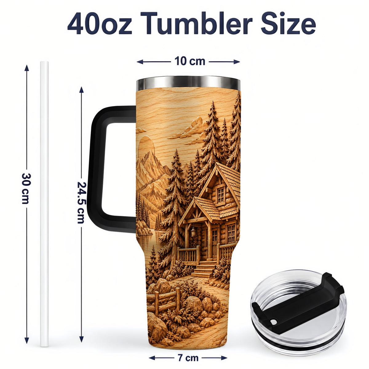 #pl[40oz|Black] Rustic Cabin 40oz Tumbler, Stainless Steel Drinkware for Outdoor Fans