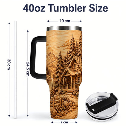 #pl[40oz|Black] Rustic Cabin 40oz Tumbler, Stainless Steel Drinkware for Outdoor Fans