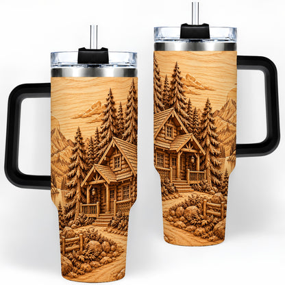 #pl[40oz|Black] Rustic Cabin 40oz Tumbler, Stainless Steel Drinkware for Outdoor Fans