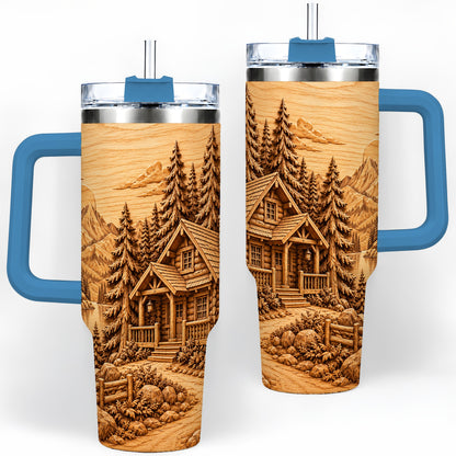 #pl[40oz|Blue] Rustic Cabin 40oz Tumbler, Stainless Steel Drinkware for Outdoor Fans