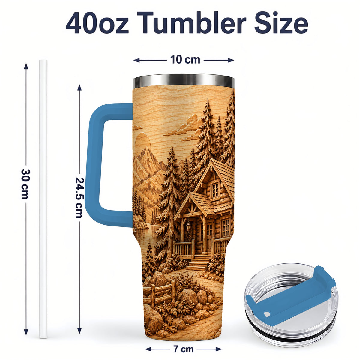 #pl[40oz|Blue] Rustic Cabin 40oz Tumbler, Stainless Steel Drinkware for Outdoor Fans