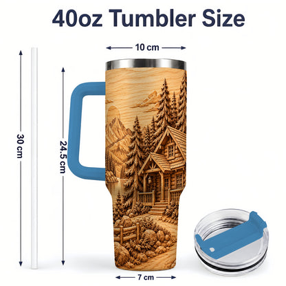 #pl[40oz|Blue] Rustic Cabin 40oz Tumbler, Stainless Steel Drinkware for Outdoor Fans