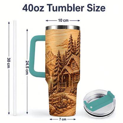 #pl[40oz|Green] Rustic Cabin 40oz Tumbler, Stainless Steel Drinkware for Outdoor Fans