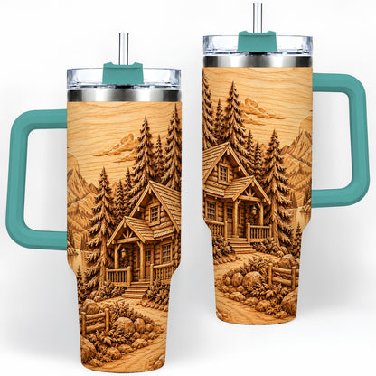 #pl[40oz|Green] Rustic Cabin 40oz Tumbler, Stainless Steel Drinkware for Outdoor Fans