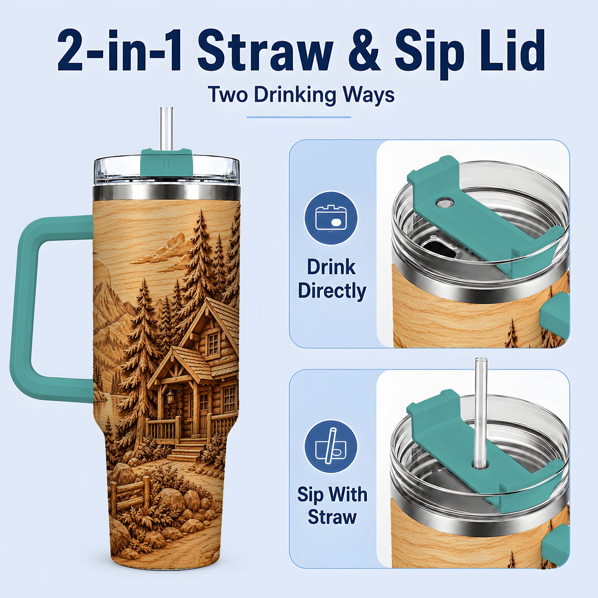 #pl[40oz|Green] Rustic Cabin 40oz Tumbler, Stainless Steel Drinkware for Outdoor Fans