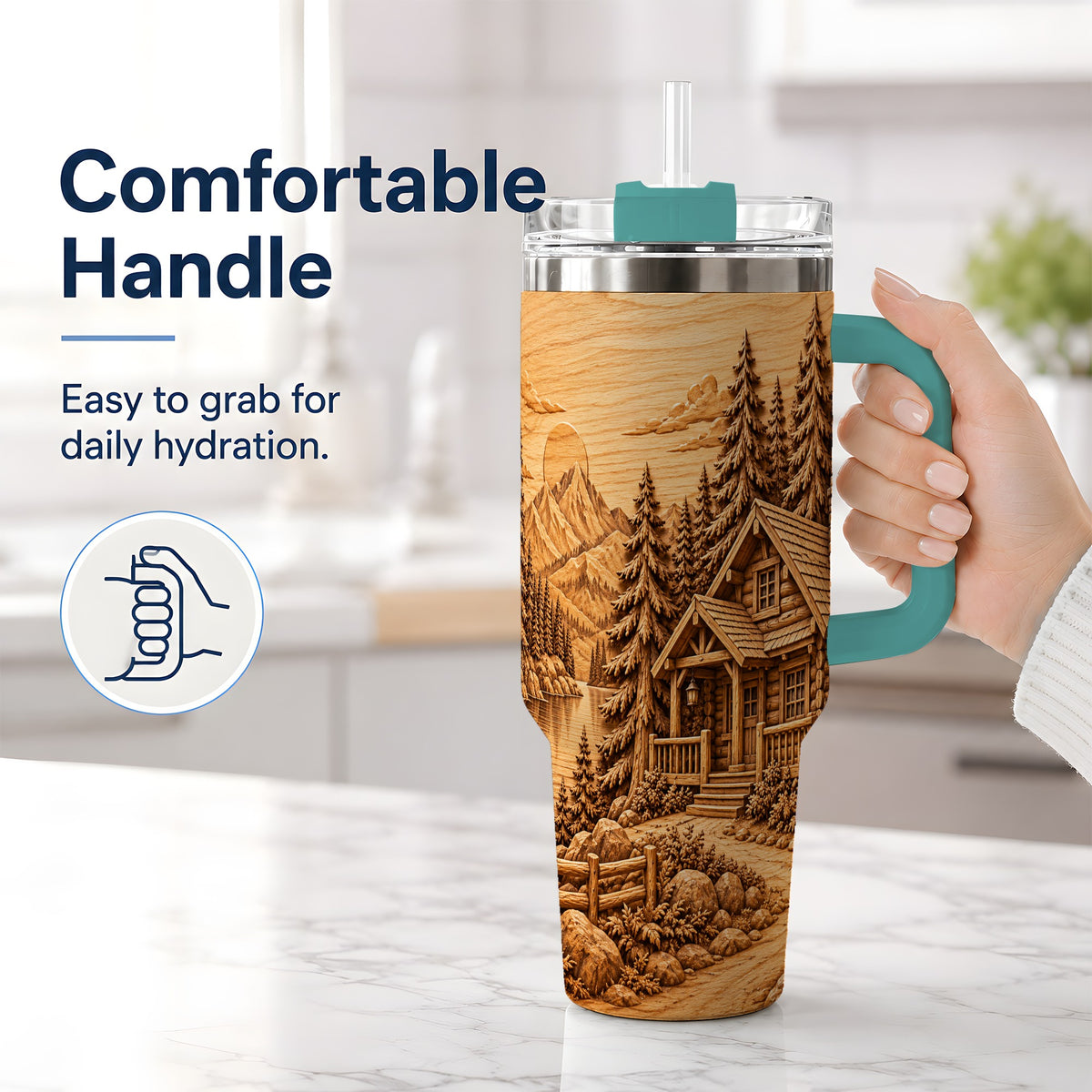 #pl[40oz|Green] Rustic Cabin 40oz Tumbler, Stainless Steel Drinkware for Outdoor Fans