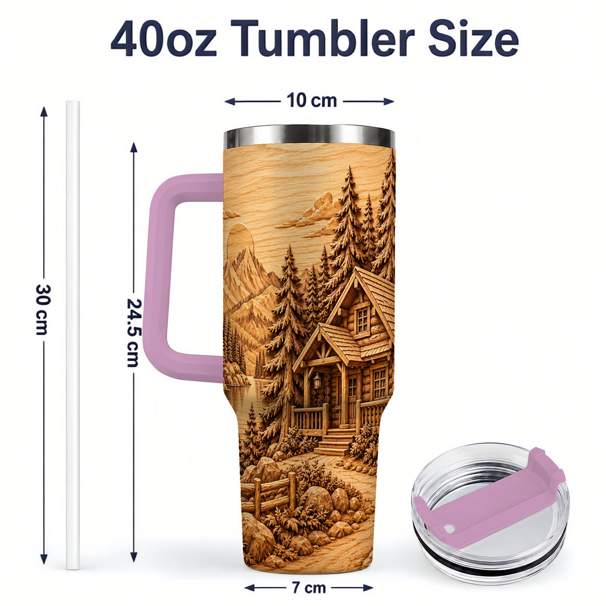#pl[40oz|Pink] Rustic Cabin 40oz Tumbler, Stainless Steel Drinkware for Outdoor Fans
