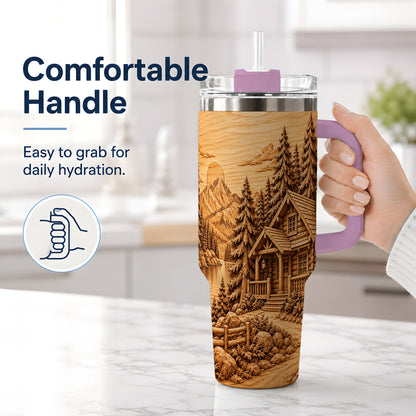 #pl[40oz|Pink] Rustic Cabin 40oz Tumbler, Stainless Steel Drinkware for Outdoor Fans