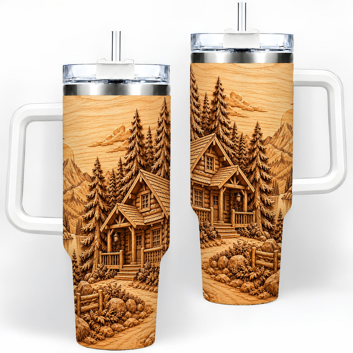 Rustic Cabin 40oz Tumbler, Stainless Steel Drinkware for Outdoor Fans