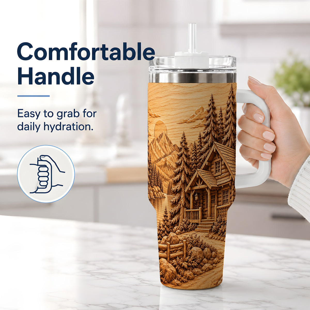 #pl[40oz|White] Rustic Cabin 40oz Tumbler, Stainless Steel Drinkware for Outdoor Fans