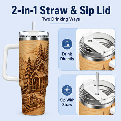 #pl[40oz|White] Rustic Cabin 40oz Tumbler, Stainless Steel Drinkware for Outdoor Fans