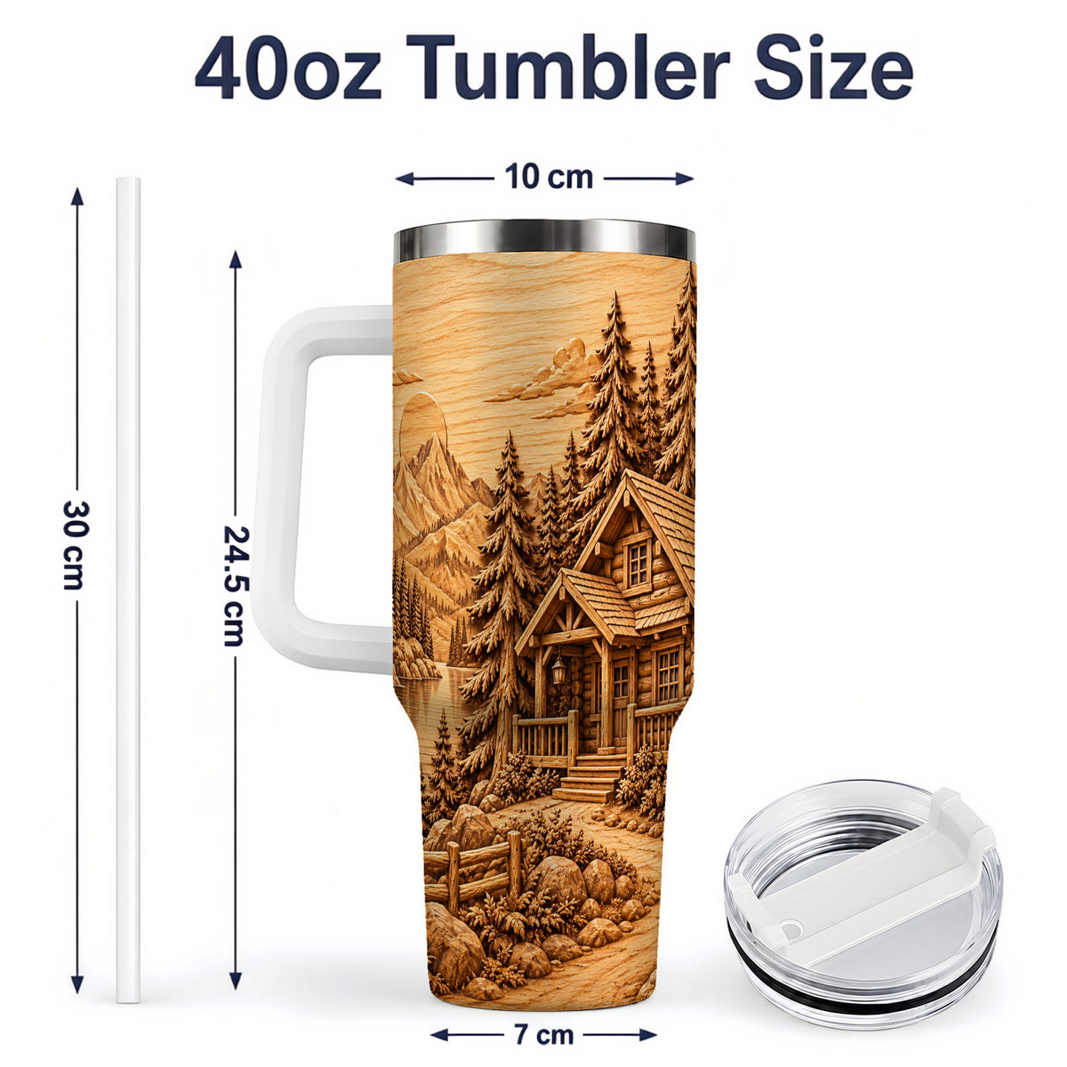 #pl[40oz|White] Rustic Cabin 40oz Tumbler, Stainless Steel Drinkware for Outdoor Fans