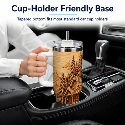 Rustic Cabin 40oz Tumbler, Stainless Steel Drinkware for Outdoor Fans