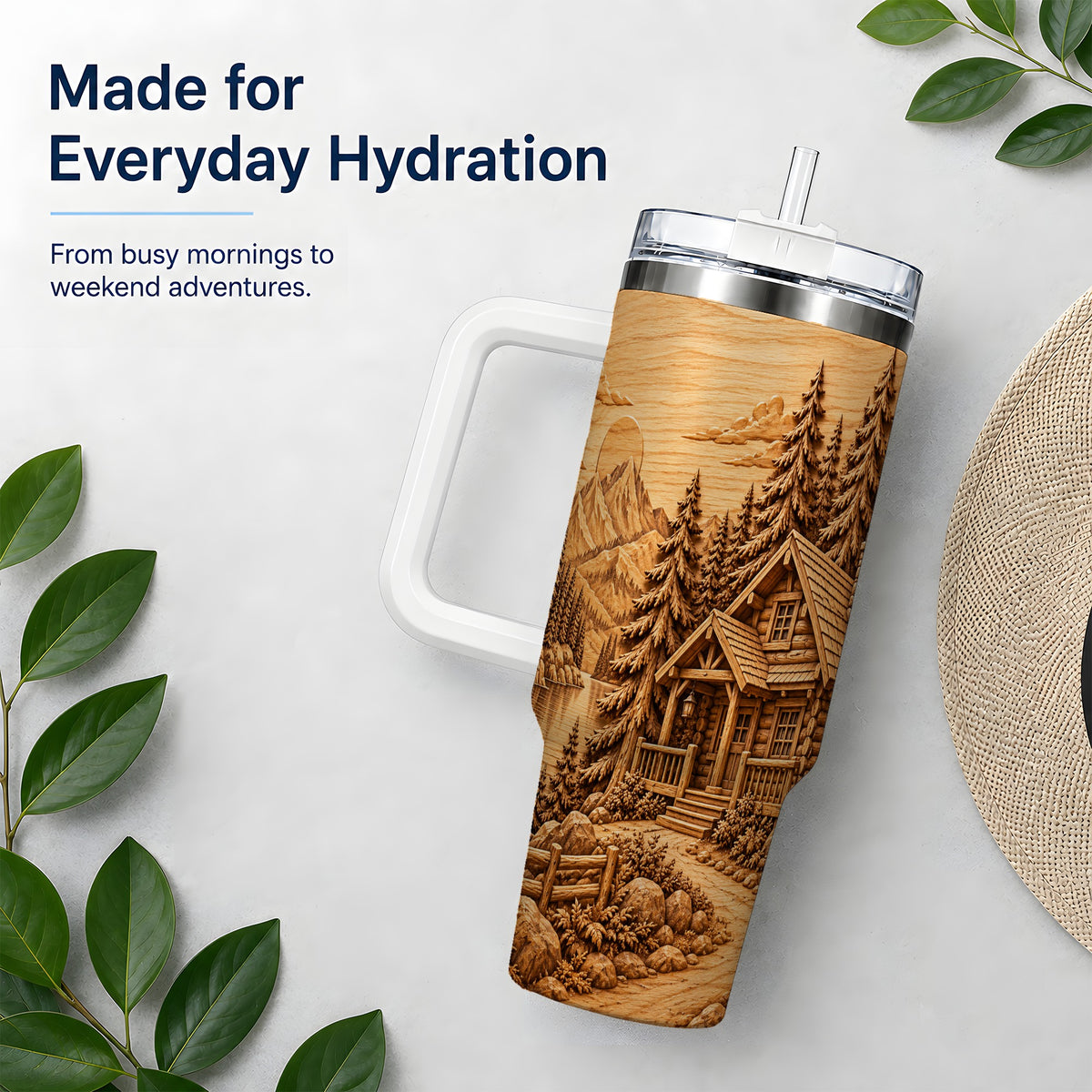 Rustic Cabin 40oz Tumbler, Stainless Steel Drinkware for Outdoor Fans