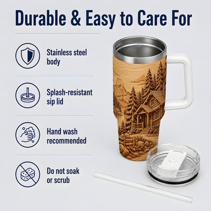 Rustic Cabin 40oz Tumbler, Stainless Steel Drinkware for Outdoor Fans