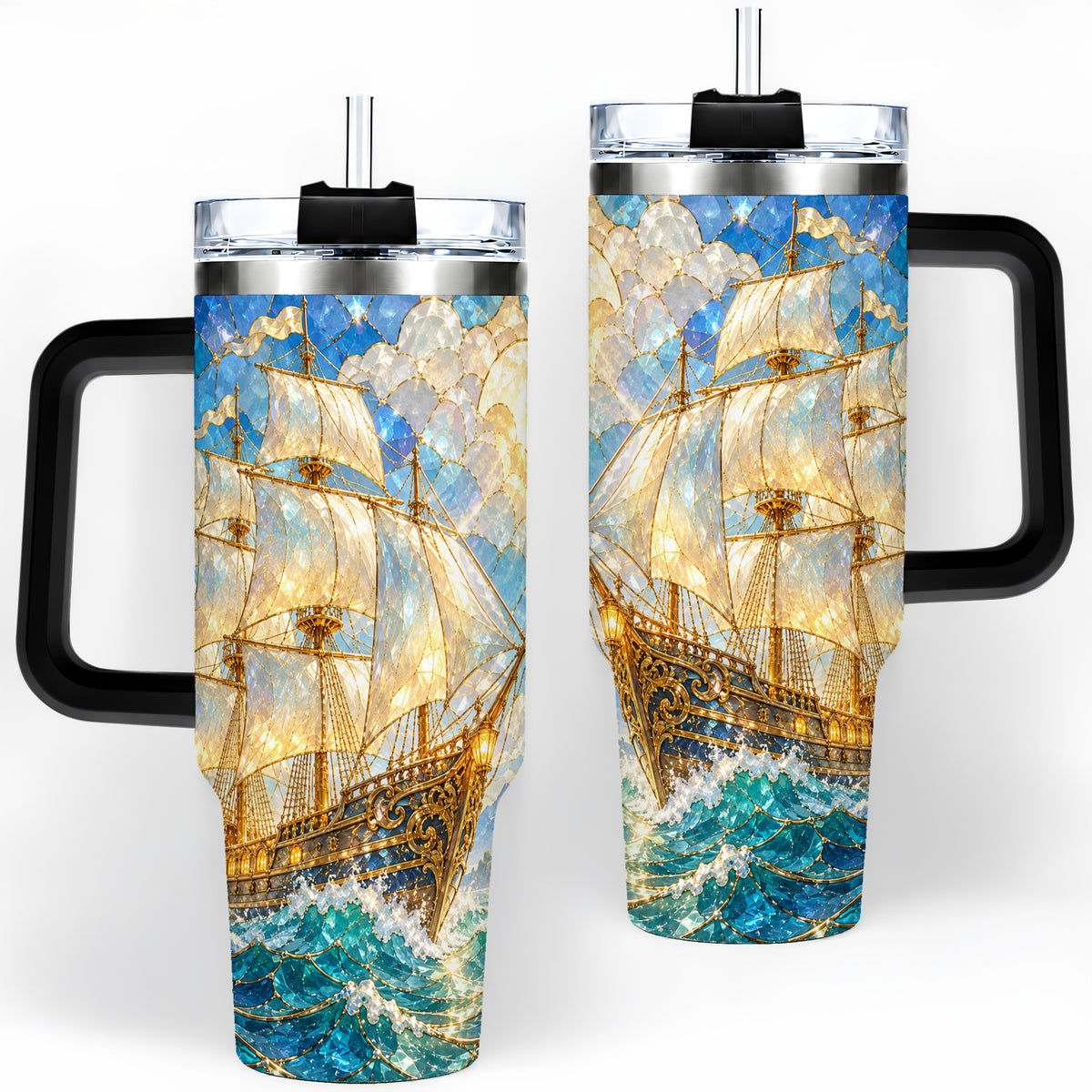 #pl[40oz|Black] Sailing Ship 40oz Tumbler, Stainless Steel Drinkware for Nautical Fans