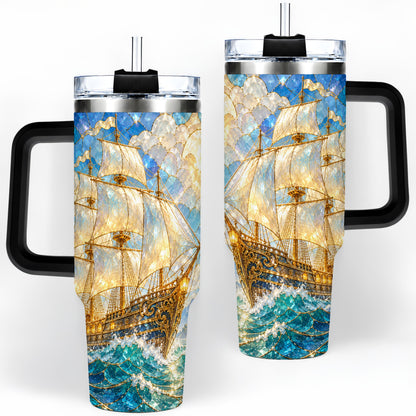 #pl[40oz|Black] Sailing Ship 40oz Tumbler, Stainless Steel Drinkware for Nautical Fans