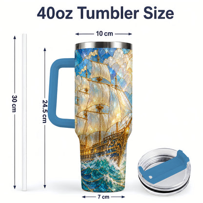 #pl[40oz|Blue] Sailing Ship 40oz Tumbler, Stainless Steel Drinkware for Nautical Fans