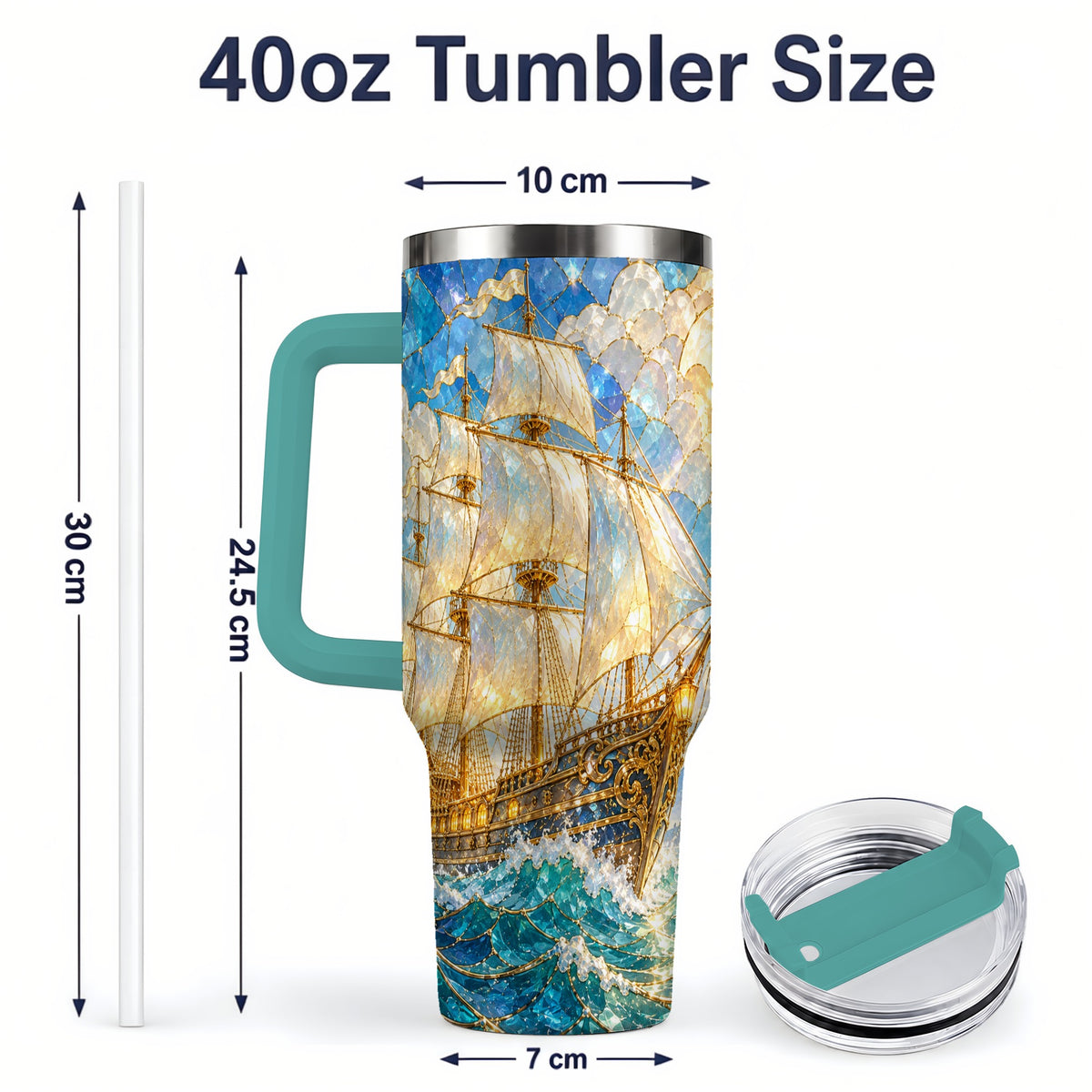 #pl[40oz|Green] Sailing Ship 40oz Tumbler, Stainless Steel Drinkware for Nautical Fans
