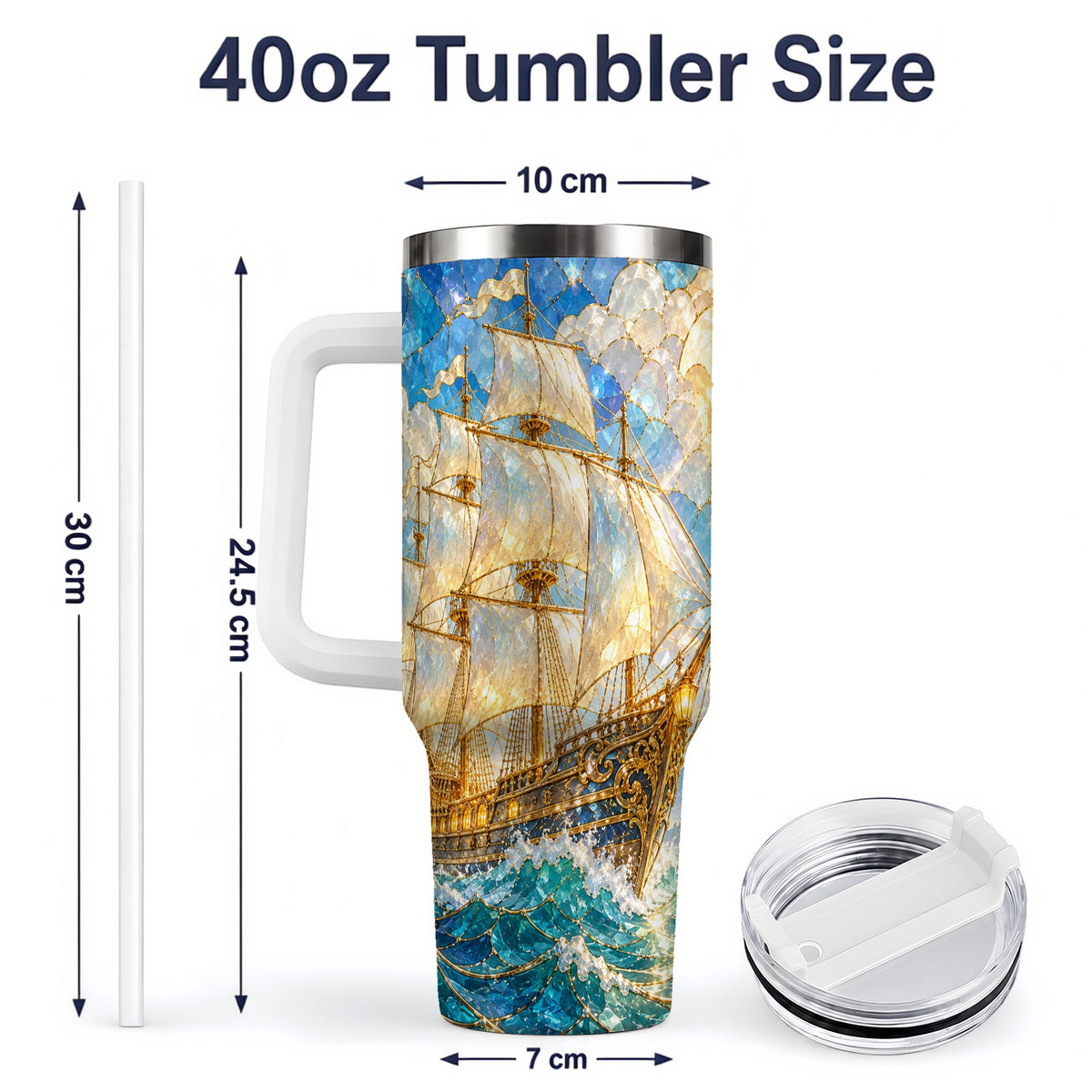 #pl[40oz|White] Sailing Ship 40oz Tumbler, Stainless Steel Drinkware for Nautical Fans