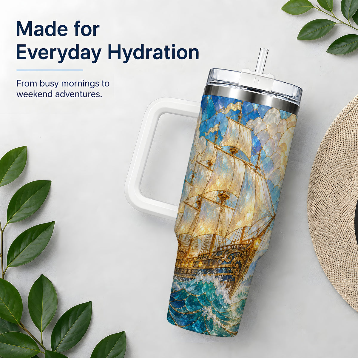 Sailing Ship 40oz Tumbler, Stainless Steel Drinkware for Nautical Fans