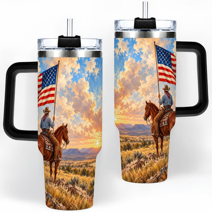 #pl[40oz|Black] Patriotic Cowboy 40oz Tumbler, Stainless Steel Drinkware for Western Fans