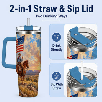 #pl[40oz|Blue] Patriotic Cowboy 40oz Tumbler, Stainless Steel Drinkware for Western Fans
